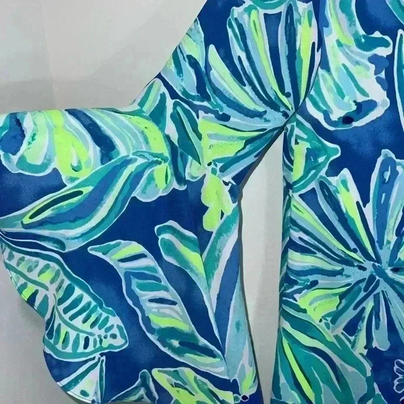 Lilly Pulitzer Rosalia Beckon Blue Palm Passage Crepe Flounce Sleeves size 6 - Picture 12 of 13